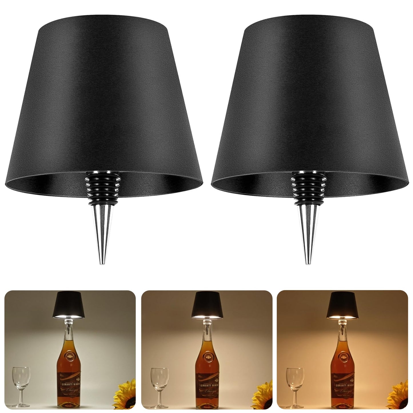 Nexila Wireless Bottle Lamp, Wireless Bottle Lamp Shade with 3 Color Temperature, Rechargeable Stepless Dimming LED Wine Bottle Lights for Any Bottle, Desk Lamp for Bedroom Restaurant Bar
