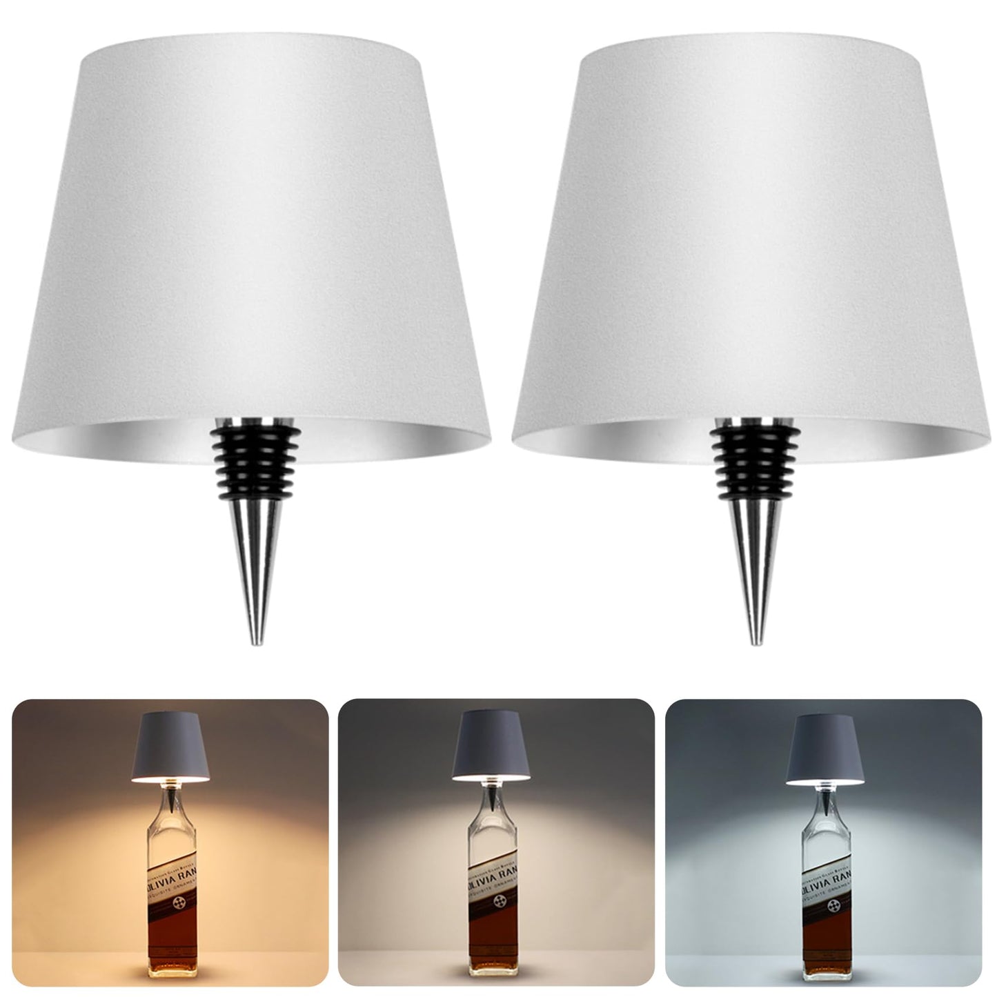 Nexila Wireless Bottle Lamp, Wireless Bottle Lamp Shade with 3 Color Temperature, Rechargeable Stepless Dimming LED Wine Bottle Lights for Any Bottle, Desk Lamp for Bedroom Restaurant Bar
