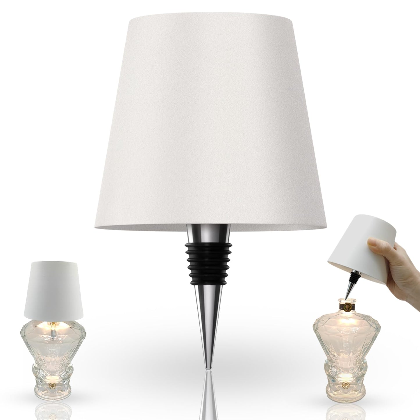 Nexila Wireless Bottle Lamp, Wireless Bottle Lamp Shade with 3 Color Temperature, Rechargeable Stepless Dimming LED Wine Bottle Lights for Any Bottle, Desk Lamp for Bedroom Restaurant Bar