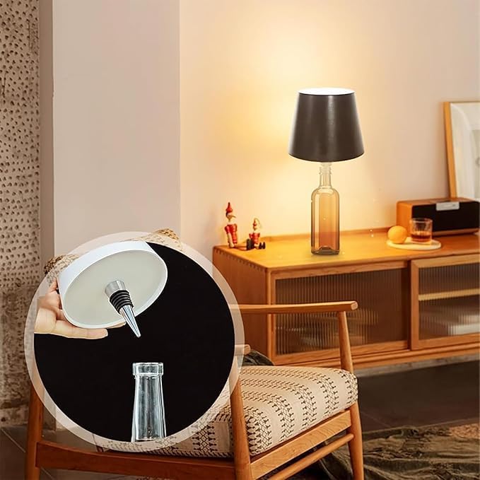 Nexila Wireless Bottle Lamp, Wireless Bottle Lamp Shade with 3 Color Temperature, Rechargeable Stepless Dimming LED Wine Bottle Lights for Any Bottle, Desk Lamp for Bedroom Restaurant Bar