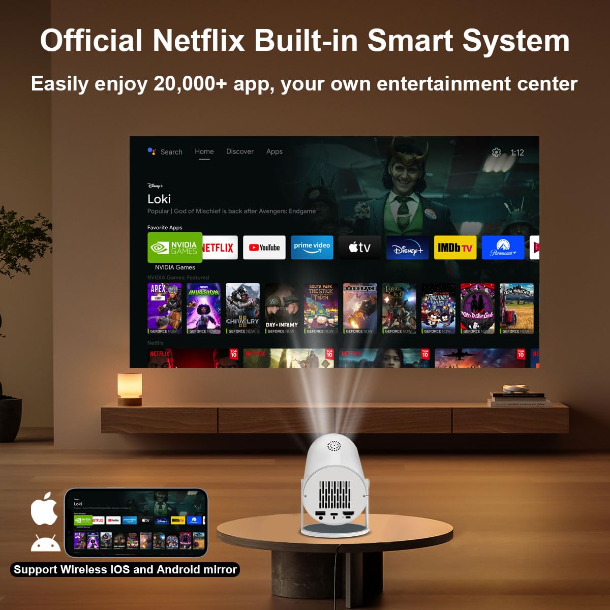 Android 4K Portable Mini Projector with WiFi Bluetooth Android 13 1080P, for Home Theatres, Outdoor Movies- 6 Month Warranty ⭐⭐⭐⭐⭐ (4.9/5) 785 Reviews