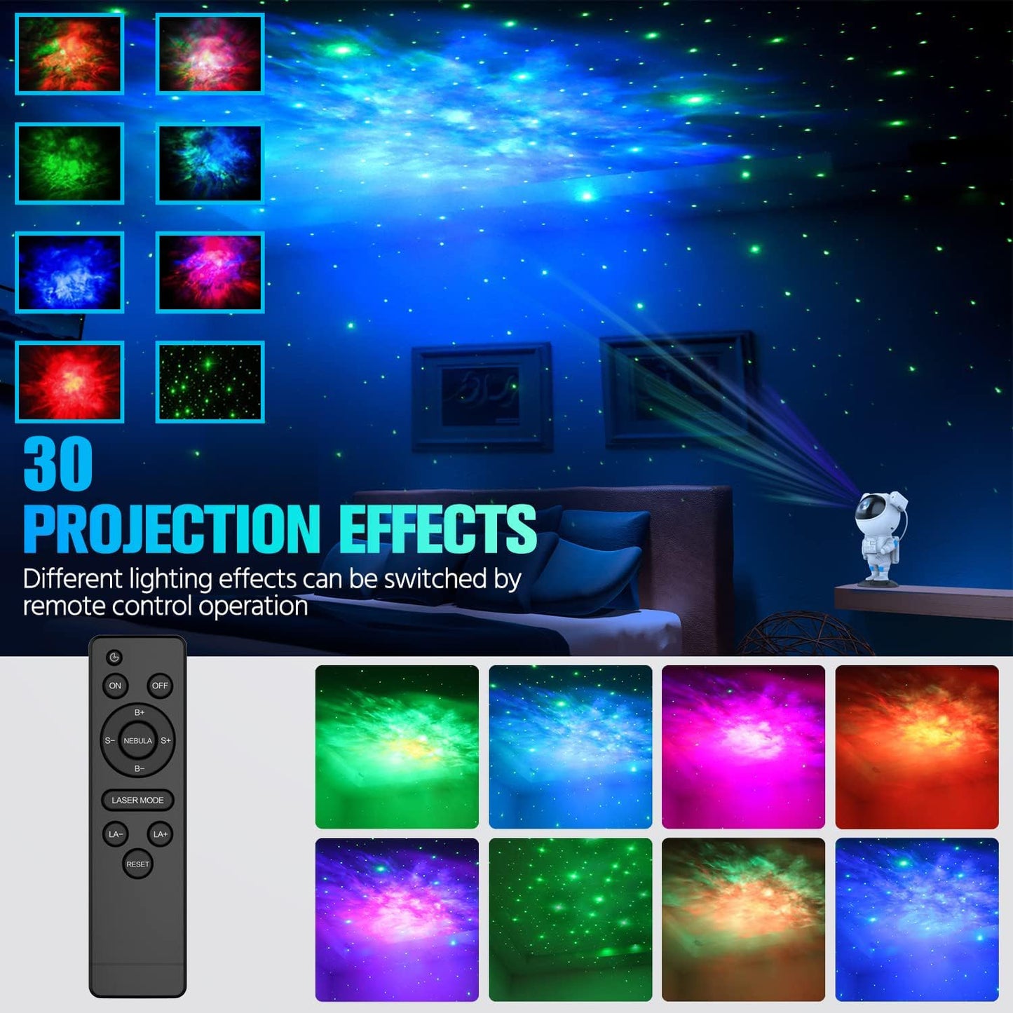 Nexila Astronaut Baby Star Projector, 30 Projection Modes 360 night Lamp with Timer Remote, Dimmable Combinations Romantic Starry Sky Best Gift for