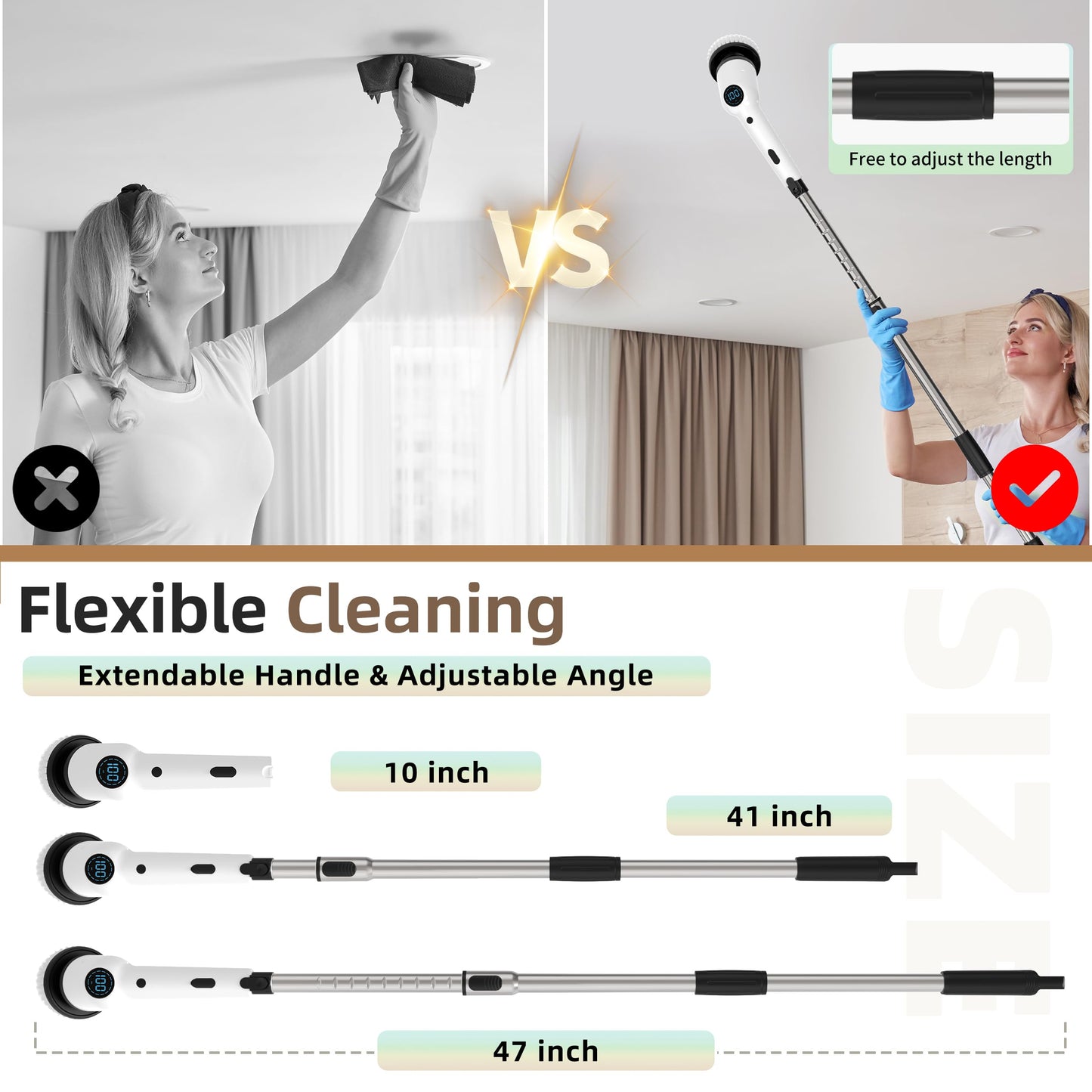 9 in 1 Cordless Rechargeable Spin Scrubber for Bathroom, Shower, Bathtub, Kitchen Wall, Cleaning with Power Display ⭐⭐⭐⭐⭐ (4.9/5) 856 Reviews