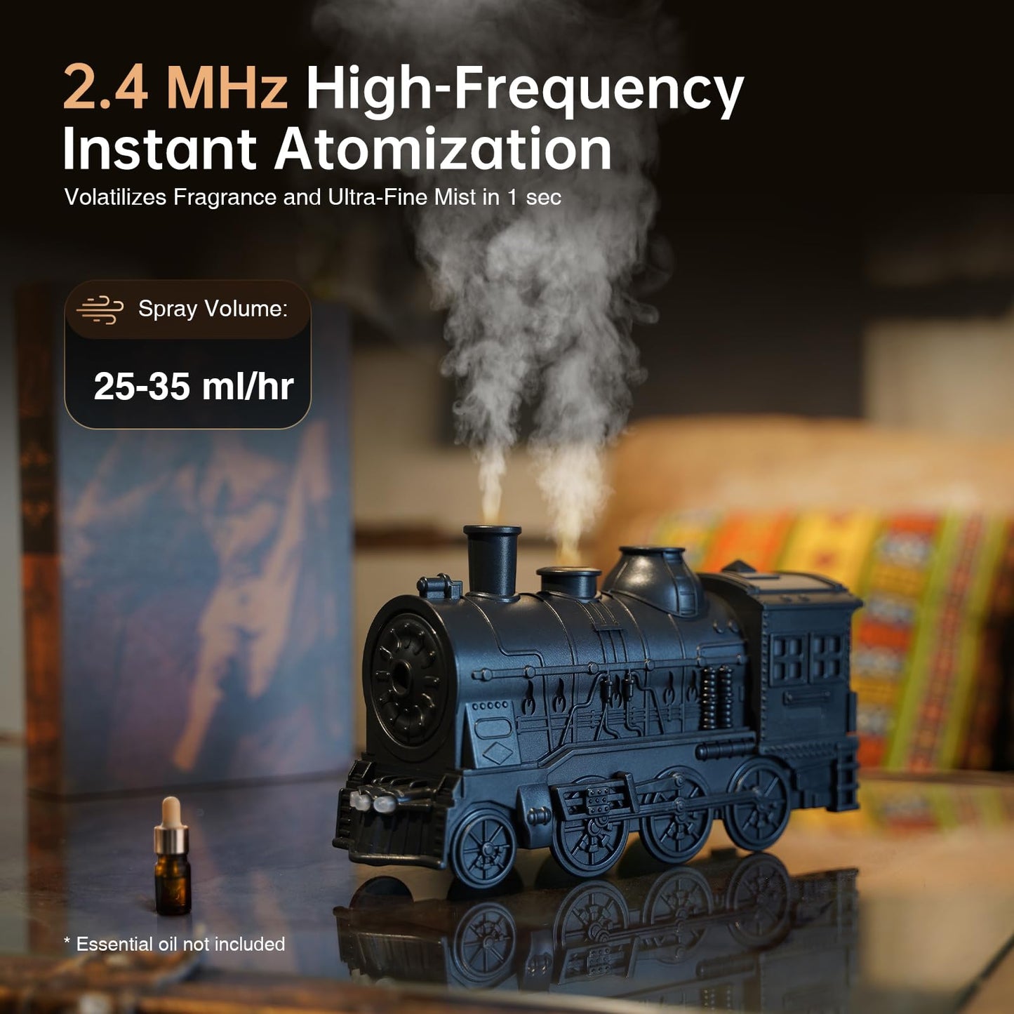 Nexila Aroma Diffuser for Essential Oils 300ml Train Diffuser with Train Styling, Flame Effect, Remote Control-,Mini Cool Mist Humidifier for Aromatherapy in Bedroom and Office