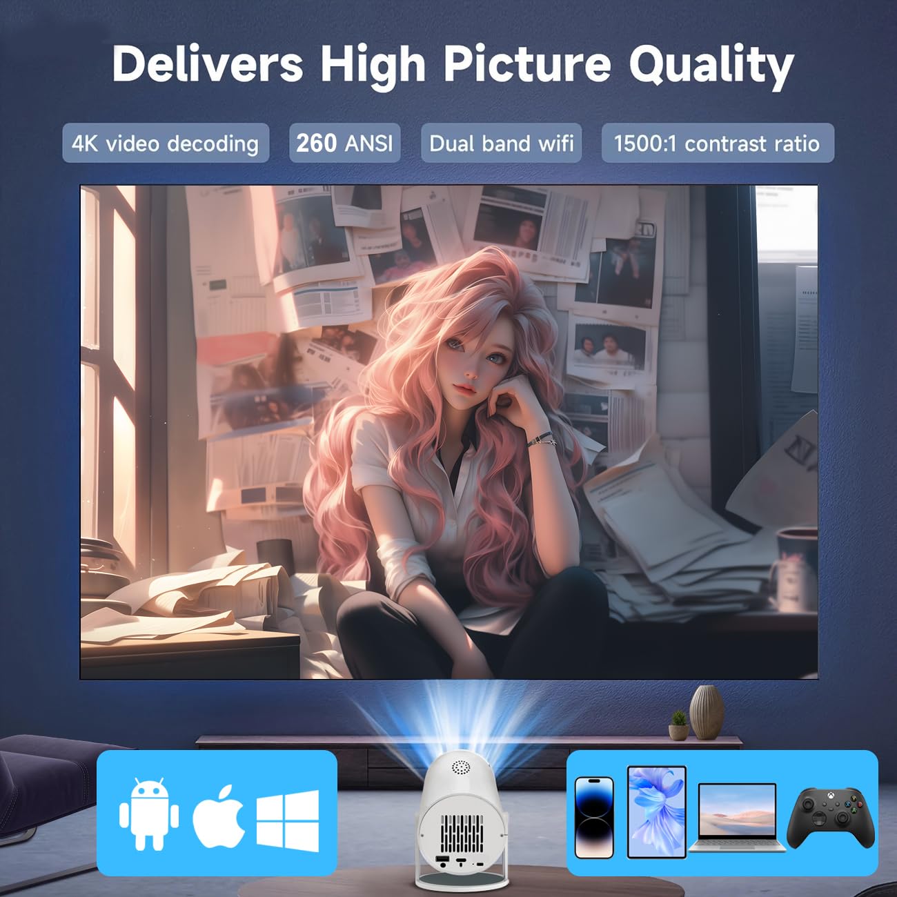 Android 4K Portable Mini Projector with WiFi Bluetooth Android 13 1080P, for Home Theatres, Outdoor Movies- 6 Month Warranty ⭐⭐⭐⭐⭐ (4.9/5) 785 Reviews