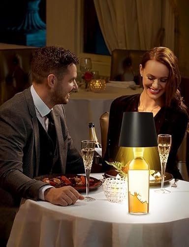 Nexila Wireless Bottle Lamp, Wireless Bottle Lamp Shade with 3 Color Temperature, Rechargeable Stepless Dimming LED Wine Bottle Lights for Any Bottle, Desk Lamp for Bedroom Restaurant Bar