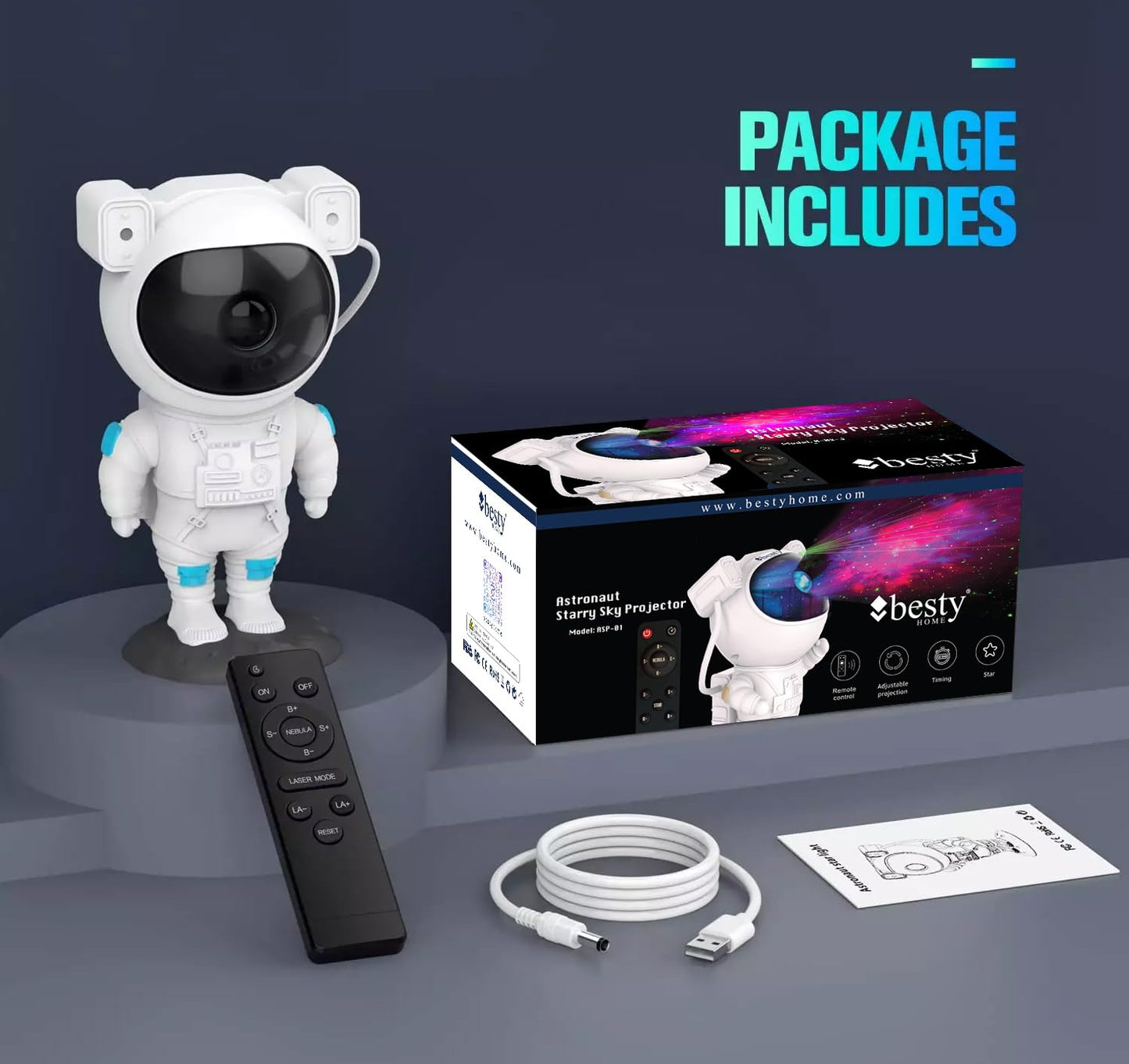Nexila Astronaut Baby Star Projector, 30 Projection Modes 360 night Lamp with Timer Remote, Dimmable Combinations Romantic Starry Sky Best Gift for