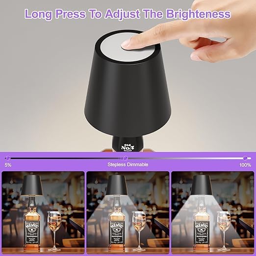 Nexila Wireless Bottle Lamp, Wireless Bottle Lamp Shade with 3 Color Temperature, Rechargeable Stepless Dimming LED Wine Bottle Lights for Any Bottle, Desk Lamp for Bedroom Restaurant Bar