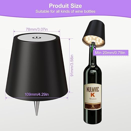 Nexila Wireless Bottle Lamp, Wireless Bottle Lamp Shade with 3 Color Temperature, Rechargeable Stepless Dimming LED Wine Bottle Lights for Any Bottle, Desk Lamp for Bedroom Restaurant Bar