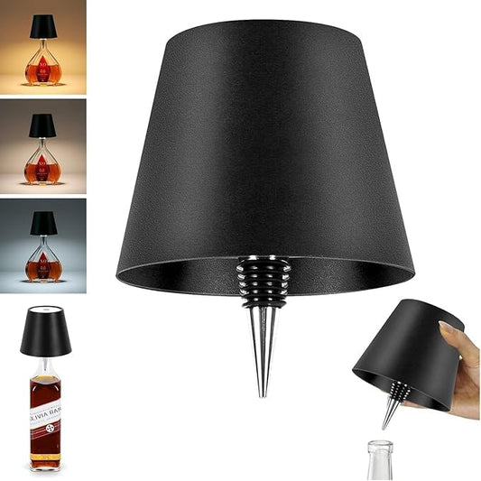 Nexila Wireless Bottle Lamp, Wireless Bottle Lamp Shade with 3 Color Temperature, Rechargeable Stepless Dimming LED Wine Bottle Lights for Any Bottle, Desk Lamp for Bedroom Restaurant Bar