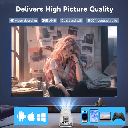 Android 4K Portable Mini Projector with WiFi Bluetooth Android 13 1080P, for Home Theatres, Outdoor Movies- 6 Month Warranty ⭐⭐⭐⭐⭐ (4.9/5) 785 Reviews