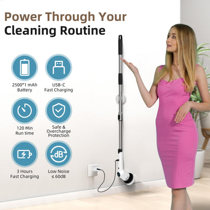 9 in 1 Cordless Rechargeable Spin Scrubber for Bathroom, Shower, Bathtub, Kitchen Wall, Cleaning with Power Display ⭐⭐⭐⭐⭐ (4.9/5) 856 Reviews